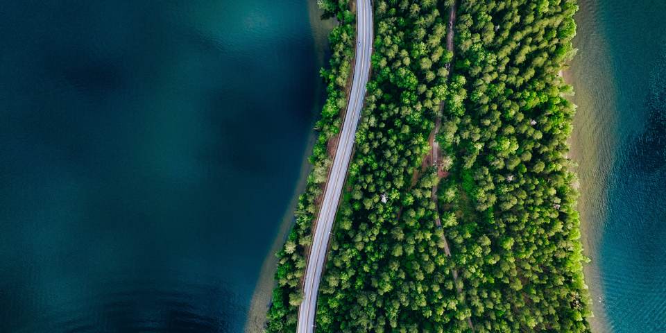 väg vatten sjö från ovan